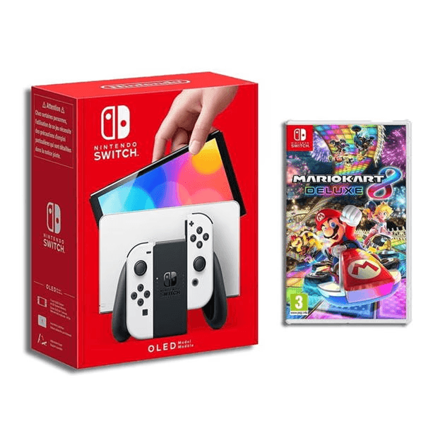 Nintendo Switch - White OLED + Mario Kart 8 Deluxe Bundle